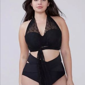 NEW cacique swim top black polka dot 46DDD 46